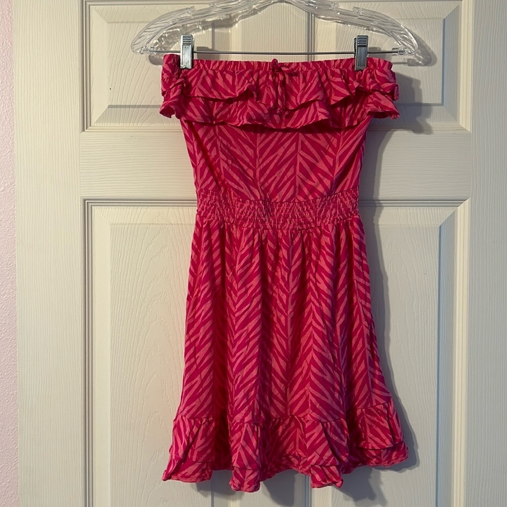 OP Hot Pink Zebra Print Strapless Coverup Y2K